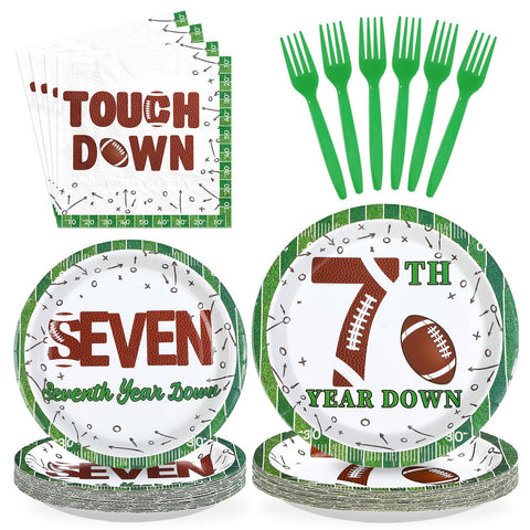 96 Pcs Football 7th Birthday Party Plates and Napkins - Grencian