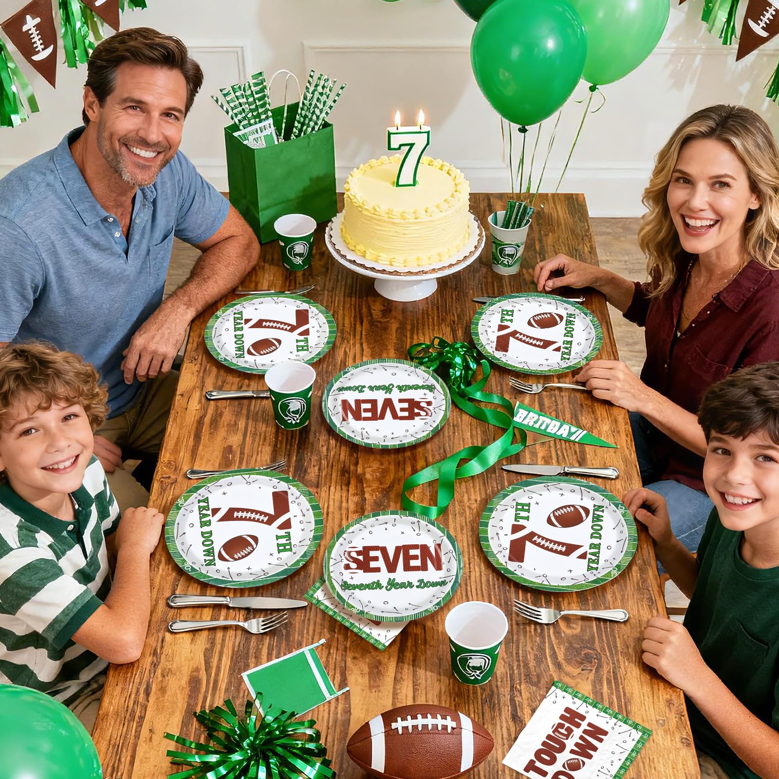 96 Pcs Football 7th Birthday Party Plates and Napkins - Grencian