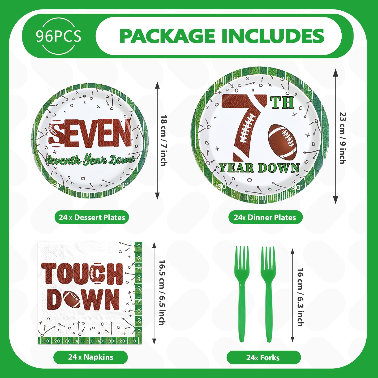 96 Pcs Football 7th Birthday Party Plates and Napkins - Grencian