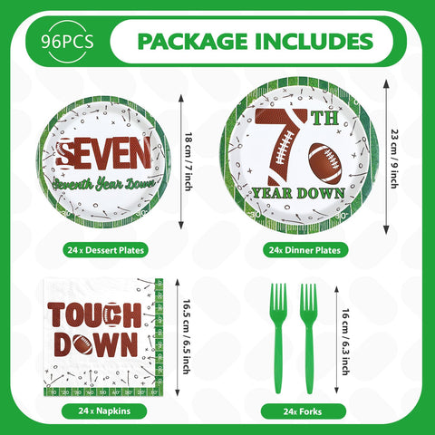 96 Pcs Football 7th Birthday Party Plates and Napkins - Grencian