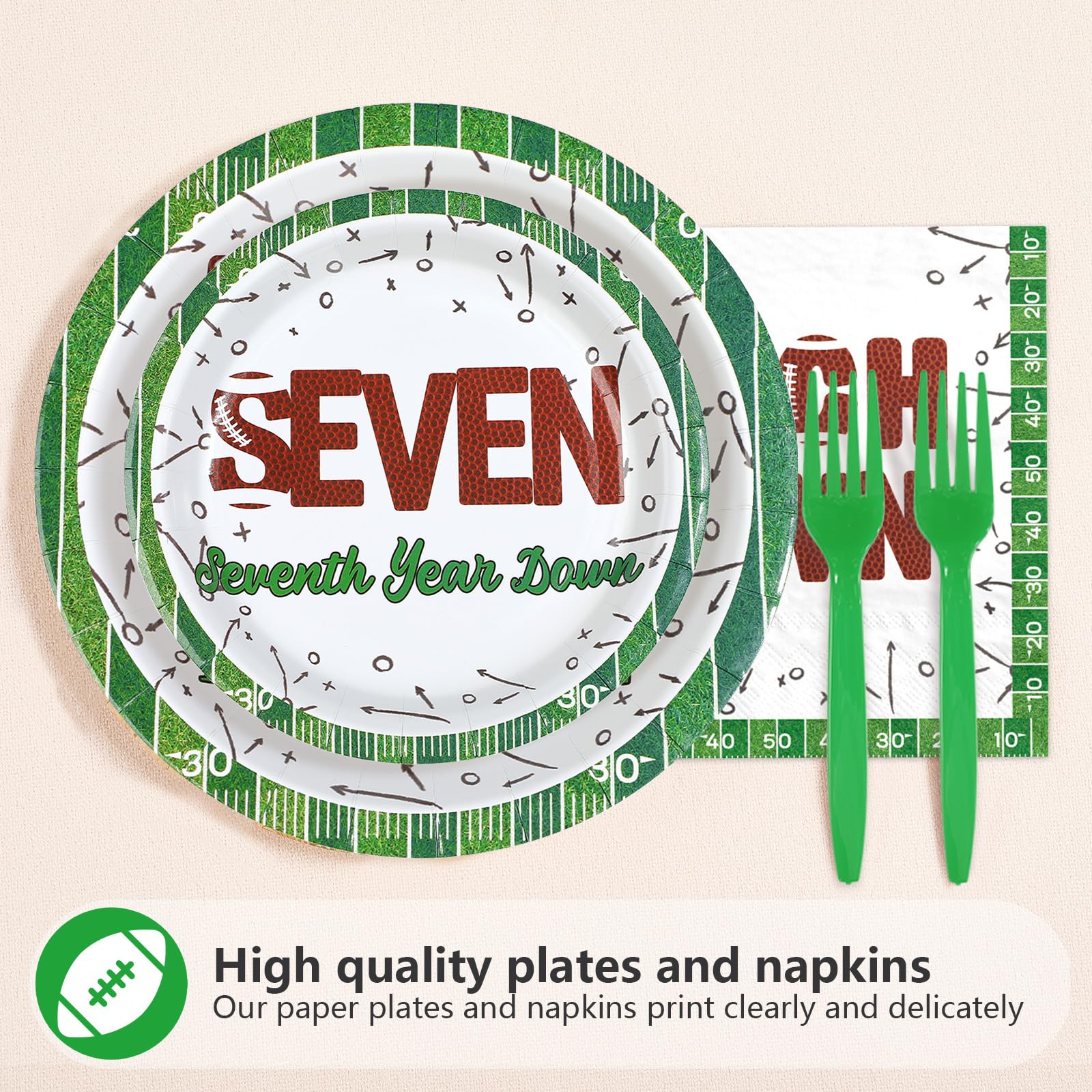 96 Pcs Football 7th Birthday Party Plates and Napkins - Grencian
