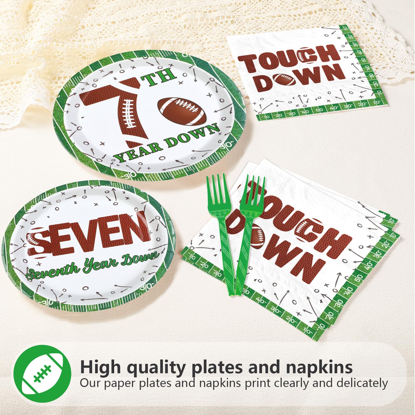 96 Pcs Football 7th Birthday Party Plates and Napkins - Grencian