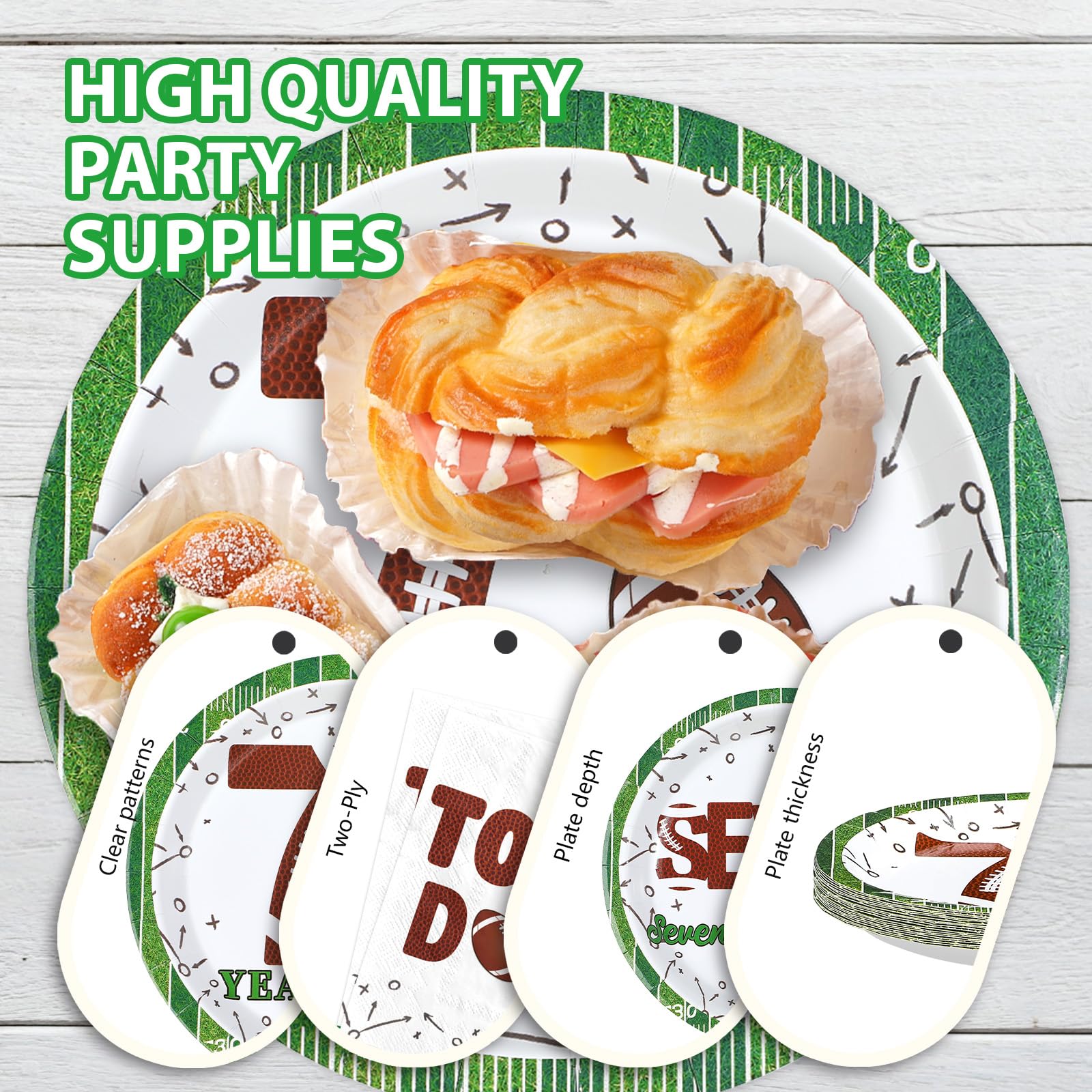 96 Pcs Football 7th Birthday Party Plates and Napkins - Grencian