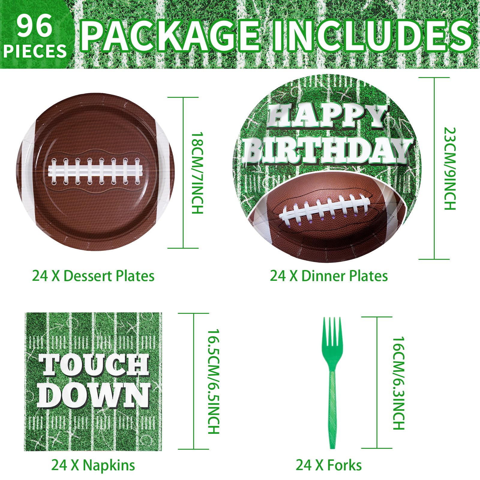 96 Pcs Football Birthday Party Supplies Tableware Set