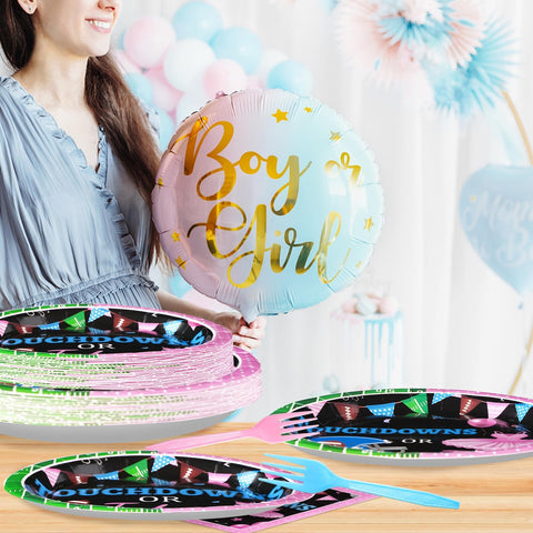 96 Pcs Football Gender Reveal Party Plates and Napkins - Grencian