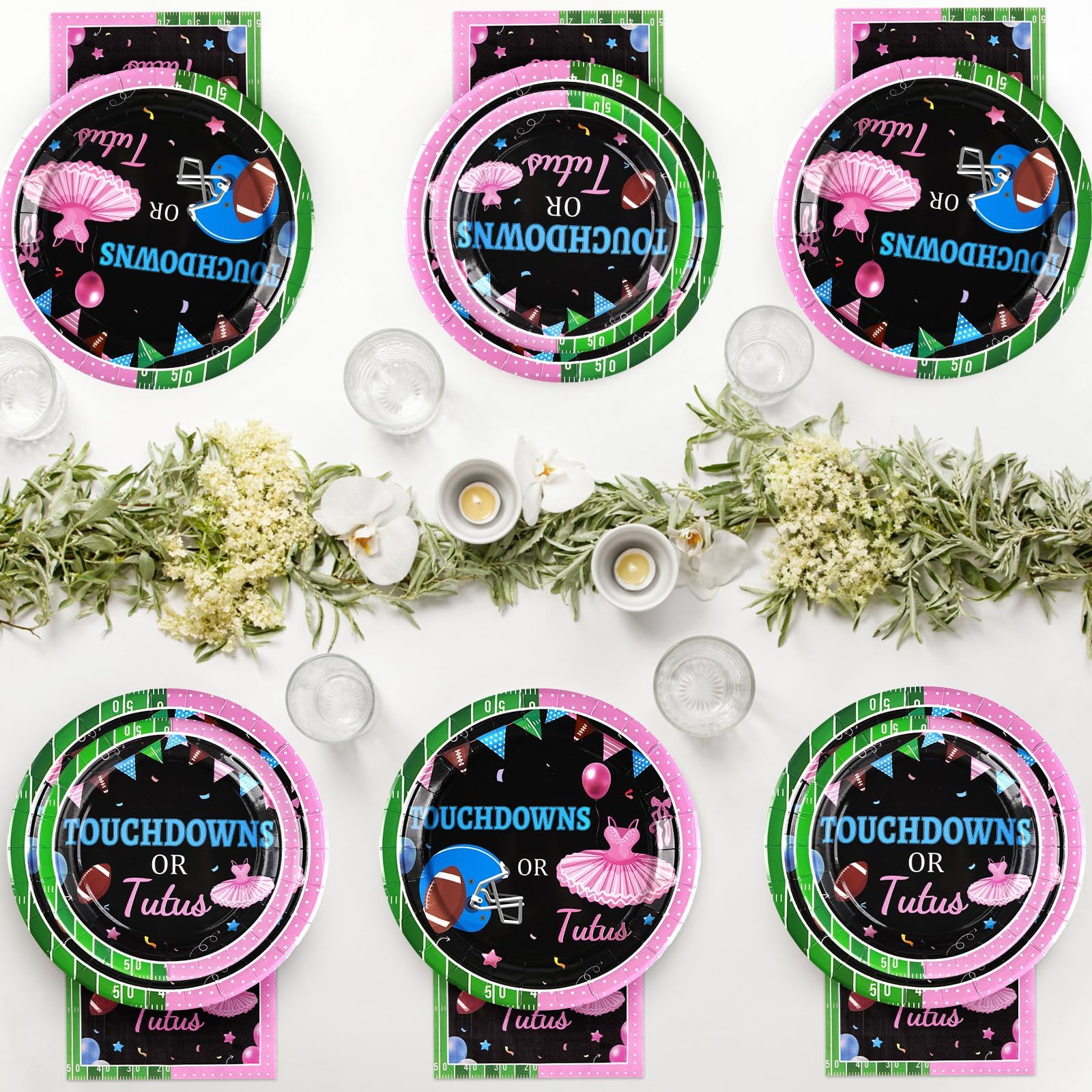 96 Pcs Football Gender Reveal Party Plates and Napkins - Grencian