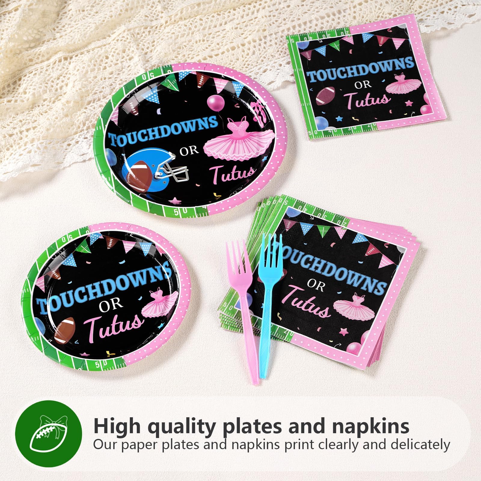 96 Pcs Football Gender Reveal Party Plates and Napkins - Grencian
