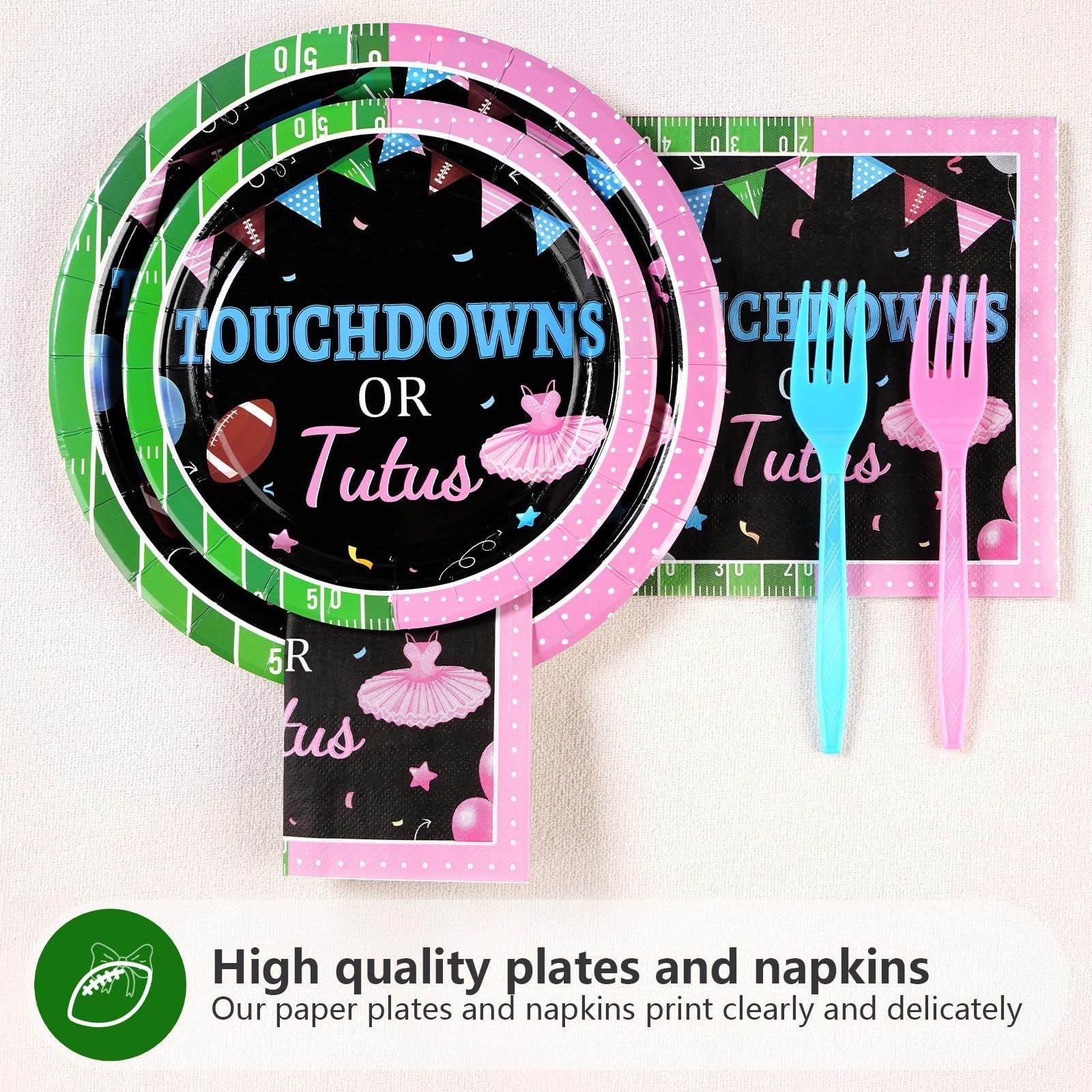 96 Pcs Football Gender Reveal Party Plates and Napkins - Grencian