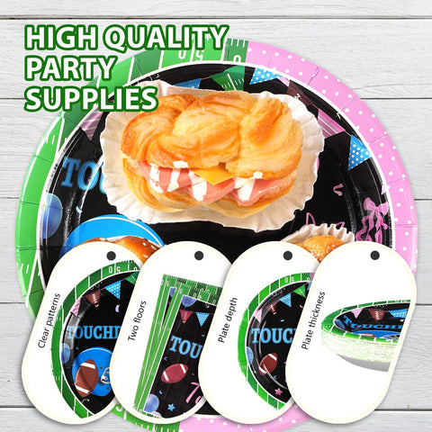 96 Pcs Football Gender Reveal Party Plates and Napkins - Grencian