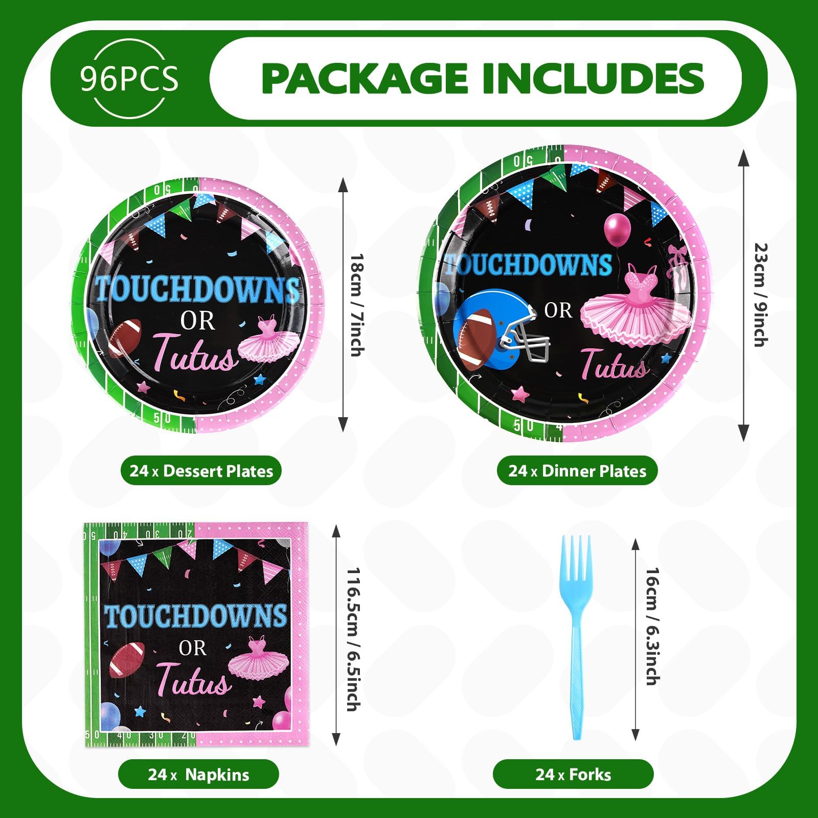 96 Pcs Football Gender Reveal Party Plates and Napkins - Grencian