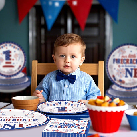 96 Pcs Fourth of July 1st Birthday Party Plates and Napkins - Grencian