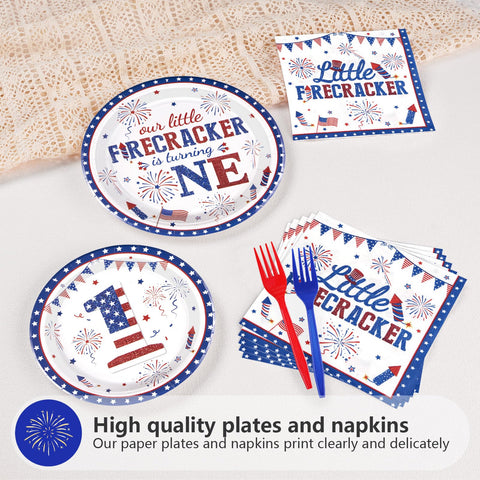 96 Pcs Fourth of July 1st Birthday Party Plates and Napkins - Grencian