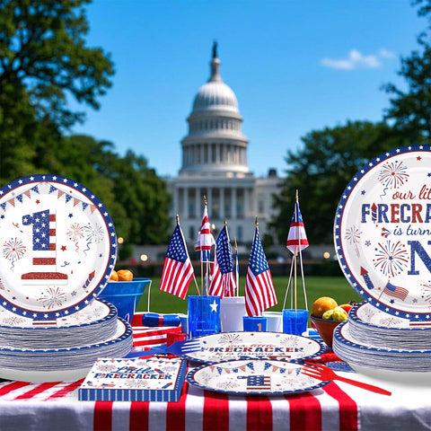 96 Pcs Fourth of July 1st Birthday Party Plates and Napkins - Grencian