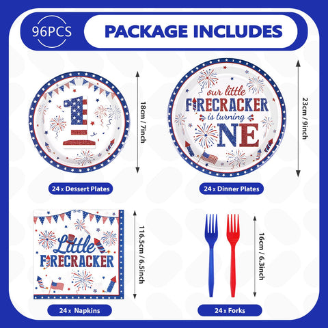96 Pcs Fourth of July 1st Birthday Party Plates and Napkins - Grencian