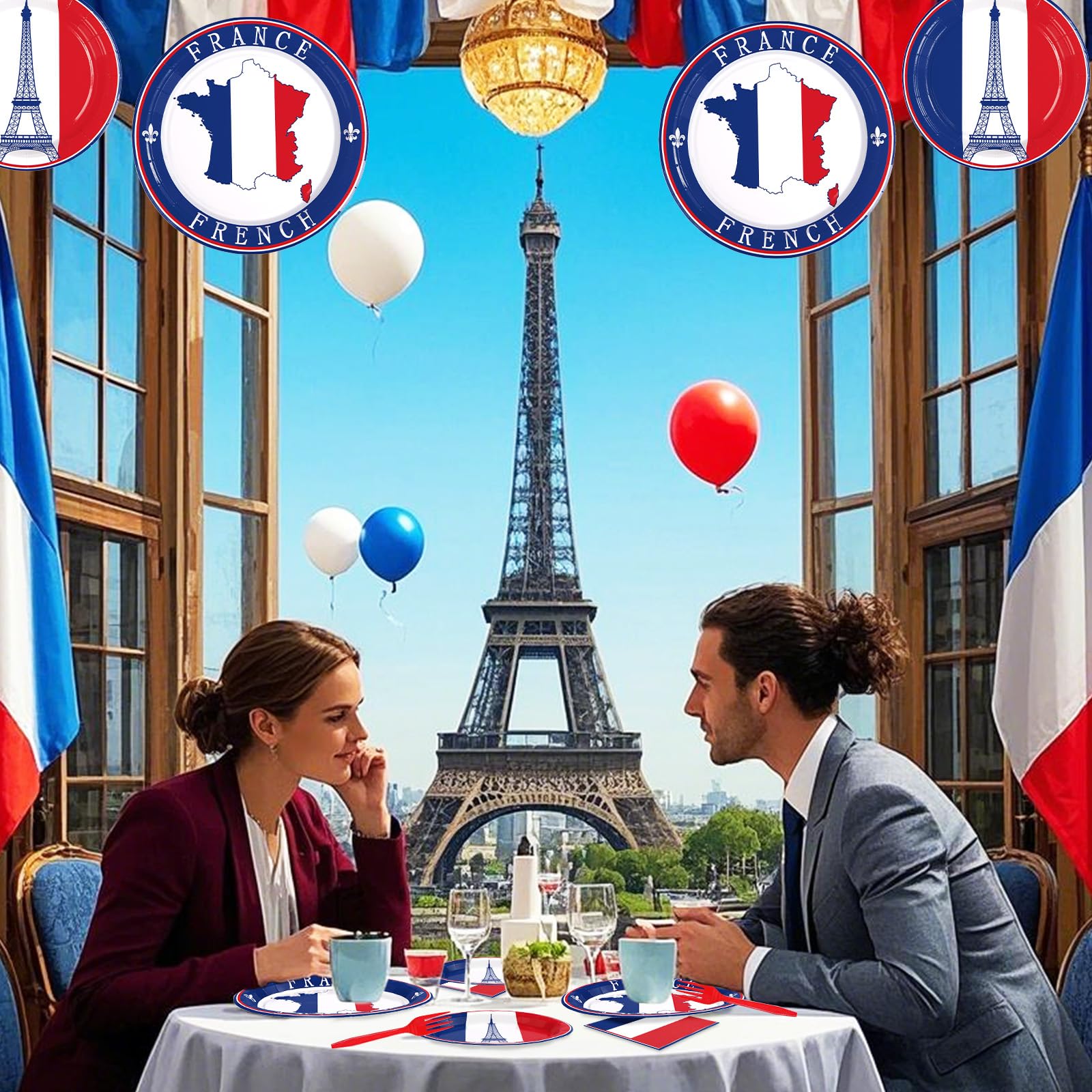 96 Pcs French Flag Party Plates and Napkins - Grencian