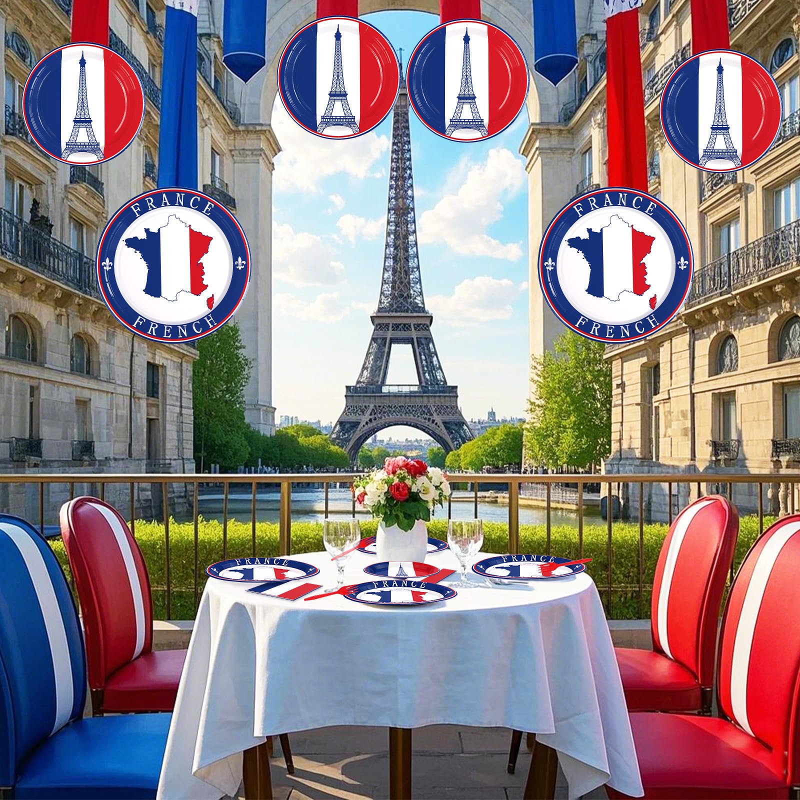 96 Pcs French Flag Party Plates and Napkins - Grencian