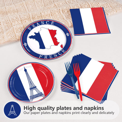 96 Pcs French Flag Party Plates and Napkins - Grencian