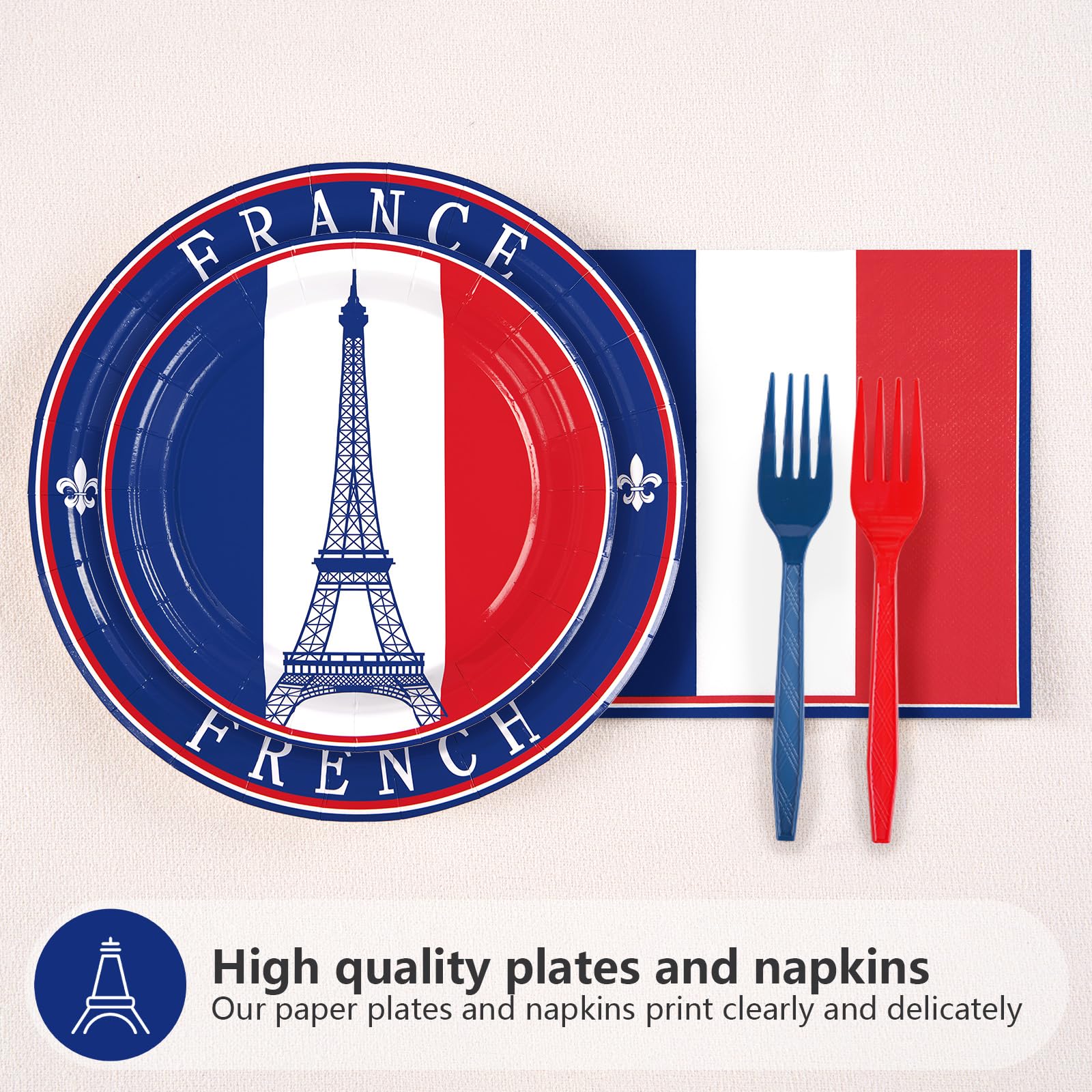 96 Pcs French Flag Party Plates and Napkins - Grencian