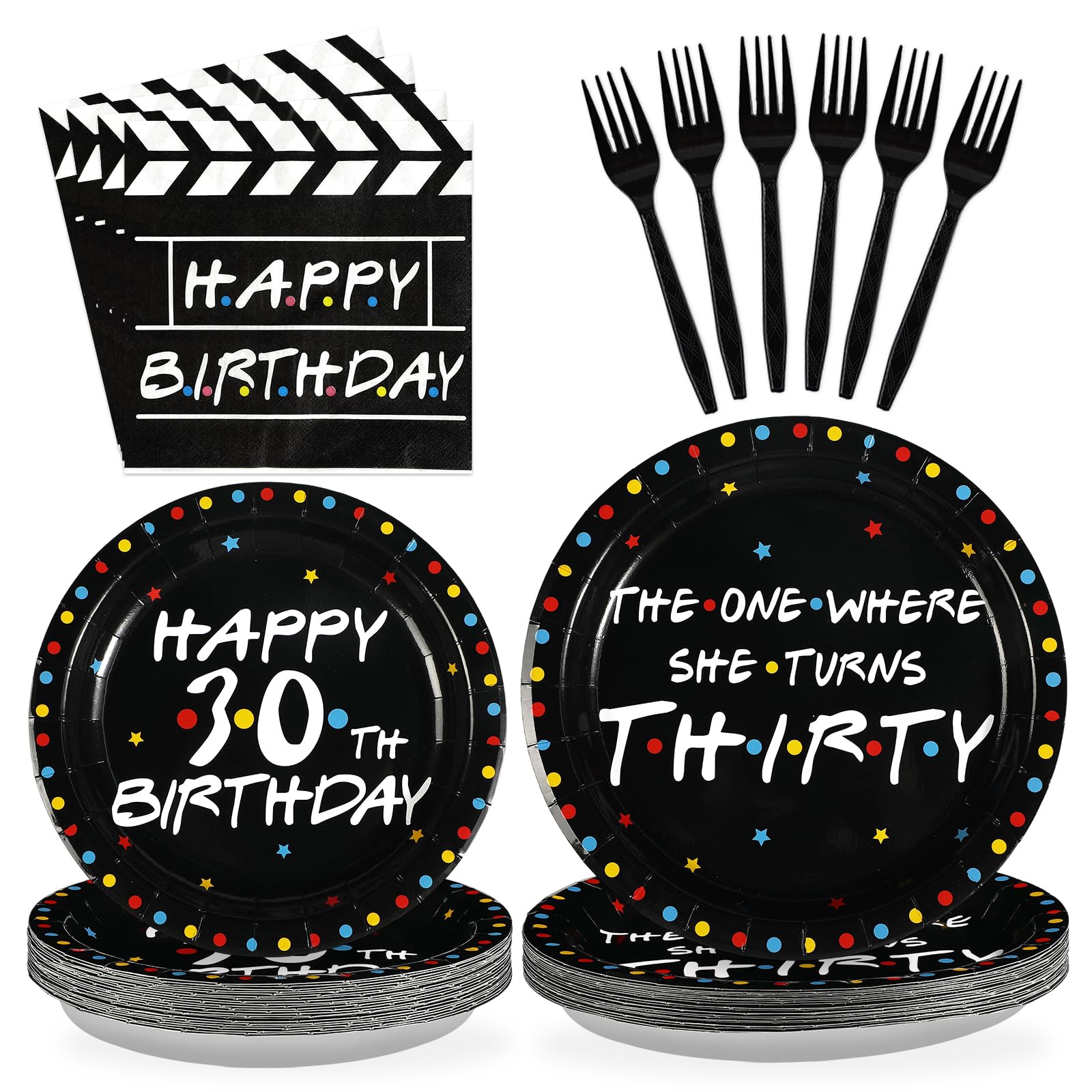 96 Pcs Friends Themed 30th Birthday Party Plates and Napkins - Grencian