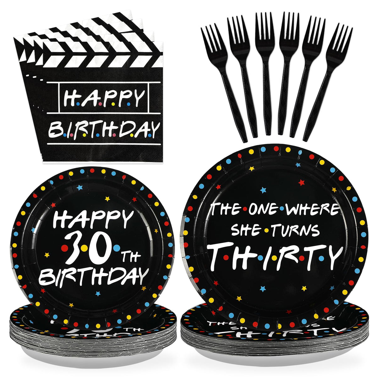 96 Pcs Friends Themed 30th Birthday Party Plates and Napkins - Grencian