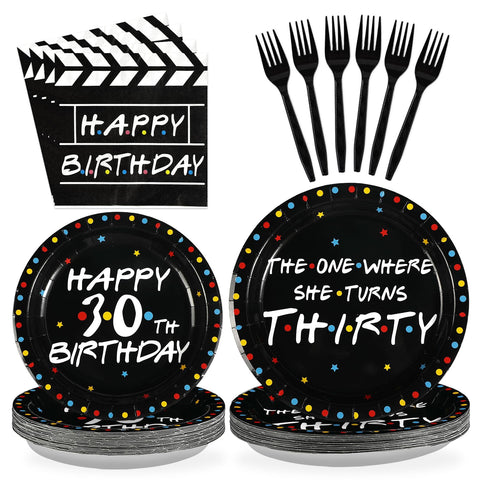 96 Pcs Friends Themed 30th Birthday Party Plates and Napkins - Grencian