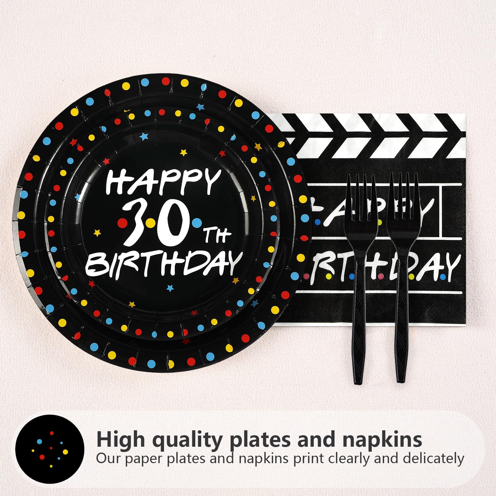 96 Pcs Friends Themed 30th Birthday Party Plates and Napkins - Grencian