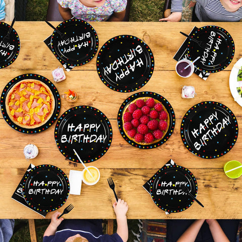 96 Pcs Friends Themed Birthday Party Plates and Napkins - Grencian
