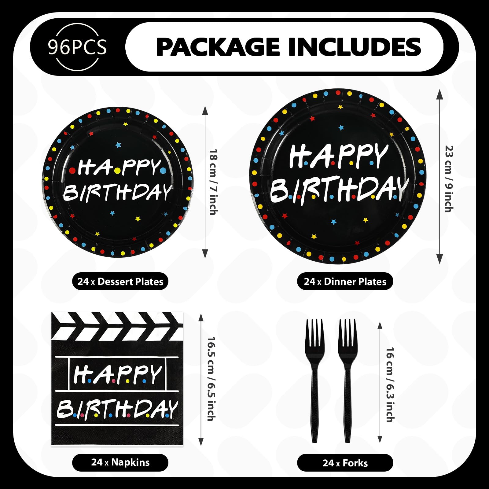 96 Pcs Friends Themed Birthday Party Plates and Napkins - Grencian