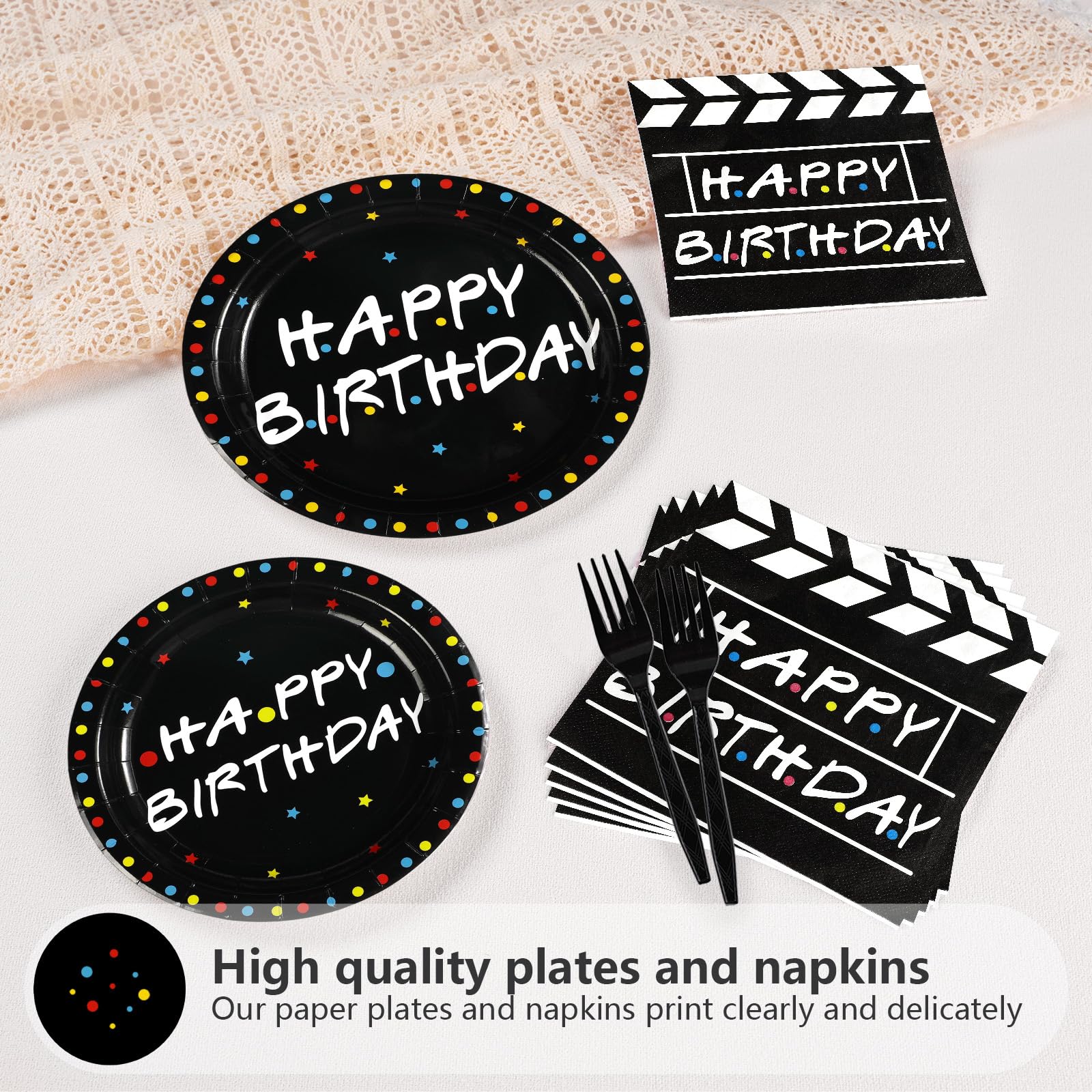 96 Pcs Friends Themed Birthday Party Plates and Napkins - Grencian