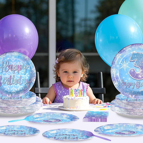 96 Pcs Frozen 3rd Birthday Party Plates and Napkins - Grencian