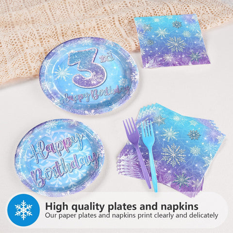 96 Pcs Frozen 3rd Birthday Party Plates and Napkins - Grencian