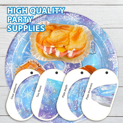 96 Pcs Frozen 3rd Birthday Party Plates and Napkins - Grencian