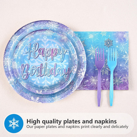 96 Pcs Frozen 3rd Birthday Party Plates and Napkins - Grencian