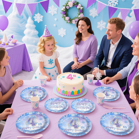 96 Pcs Frozen 4th Birthday Party Plates and Napkins - Grencian