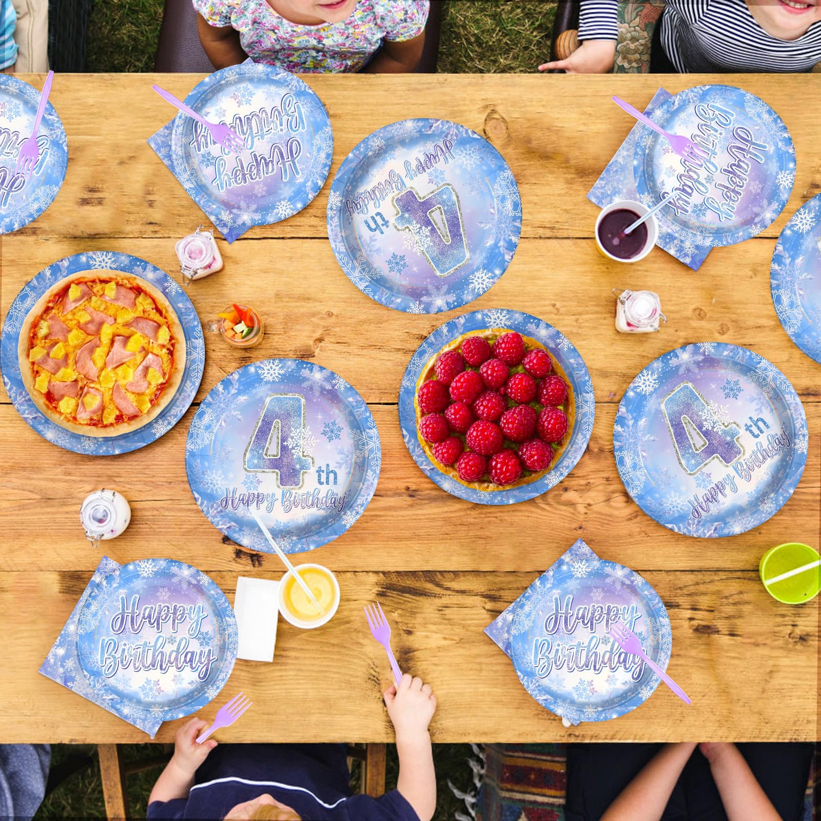 96 Pcs Frozen 4th Birthday Party Plates and Napkins - Grencian