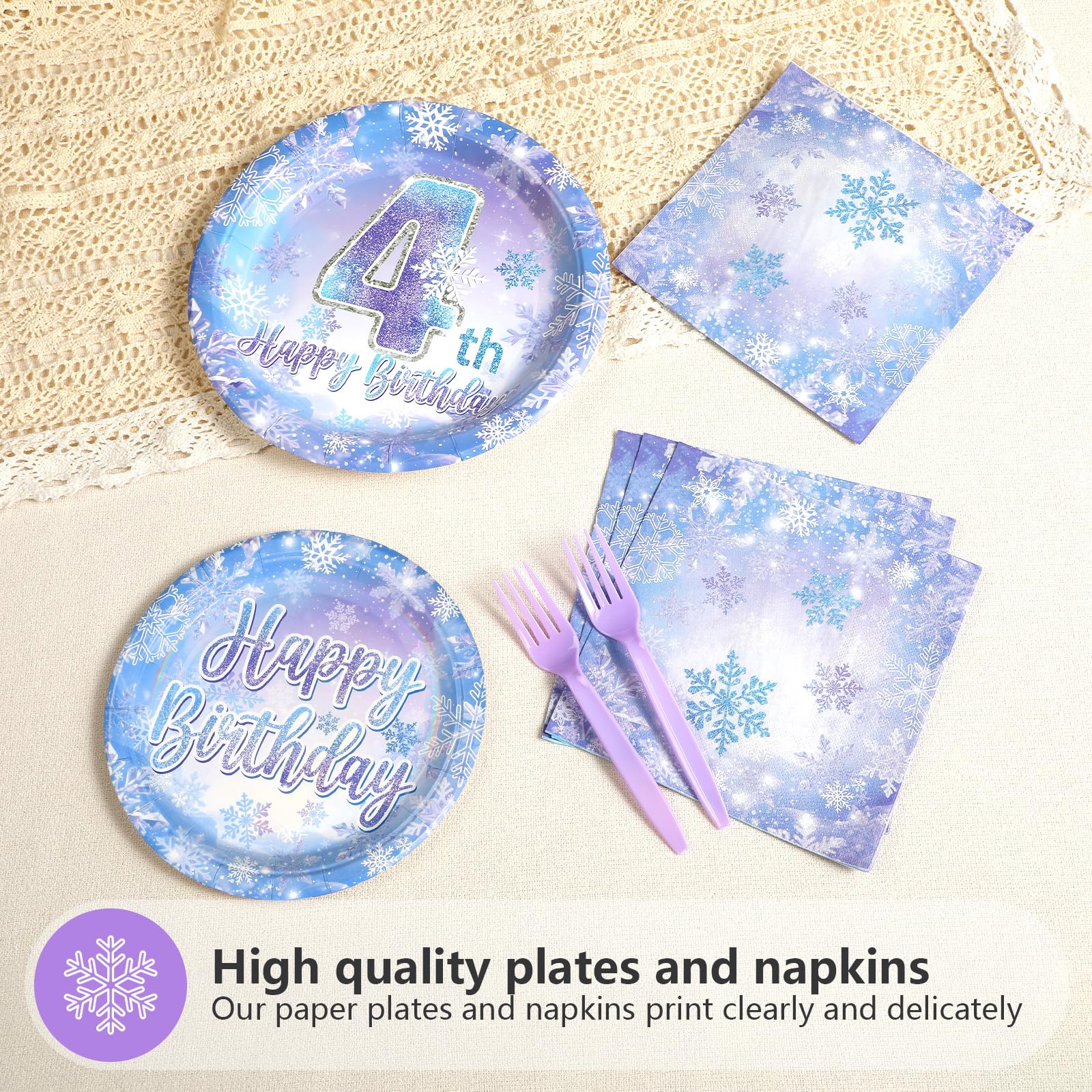 96 Pcs Frozen 4th Birthday Party Plates and Napkins - Grencian