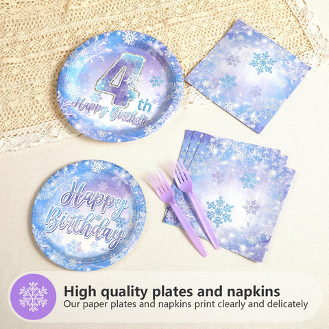 96 Pcs Frozen 4th Birthday Party Plates and Napkins - Grencian