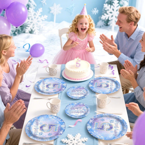 96 Pcs Frozen 5th Birthday Party Plates and Napkins - Grencian