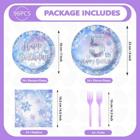 96 Pcs Frozen 5th Birthday Party Plates and Napkins - Grencian