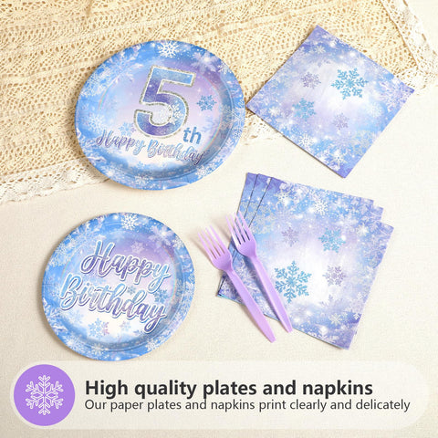 96 Pcs Frozen 5th Birthday Party Plates and Napkins - Grencian