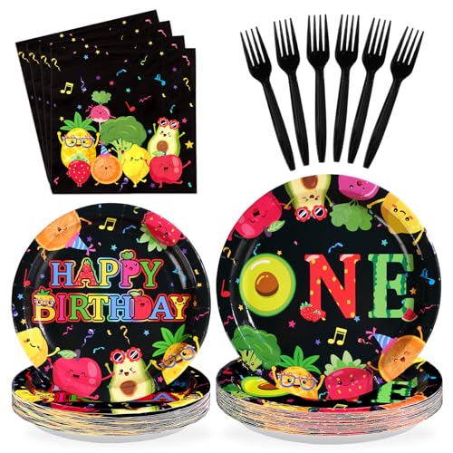 96 Pcs Fruit 1st Birthday Party Plates and Napkins - Grencian