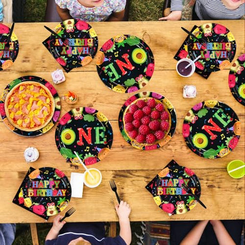 96 Pcs Fruit 1st Birthday Party Plates and Napkins - Grencian
