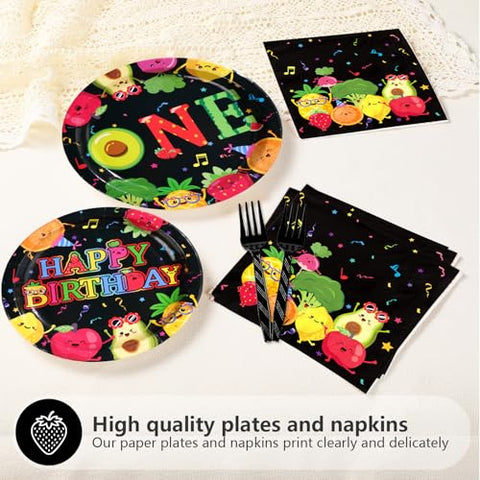 96 Pcs Fruit 1st Birthday Party Plates and Napkins - Grencian
