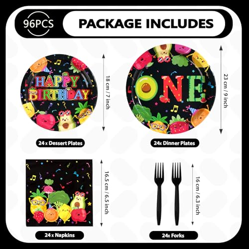 96 Pcs Fruit 1st Birthday Party Plates and Napkins - Grencian