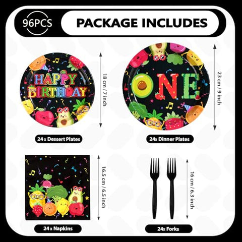 96 Pcs Fruit 1st Birthday Party Plates and Napkins - Grencian