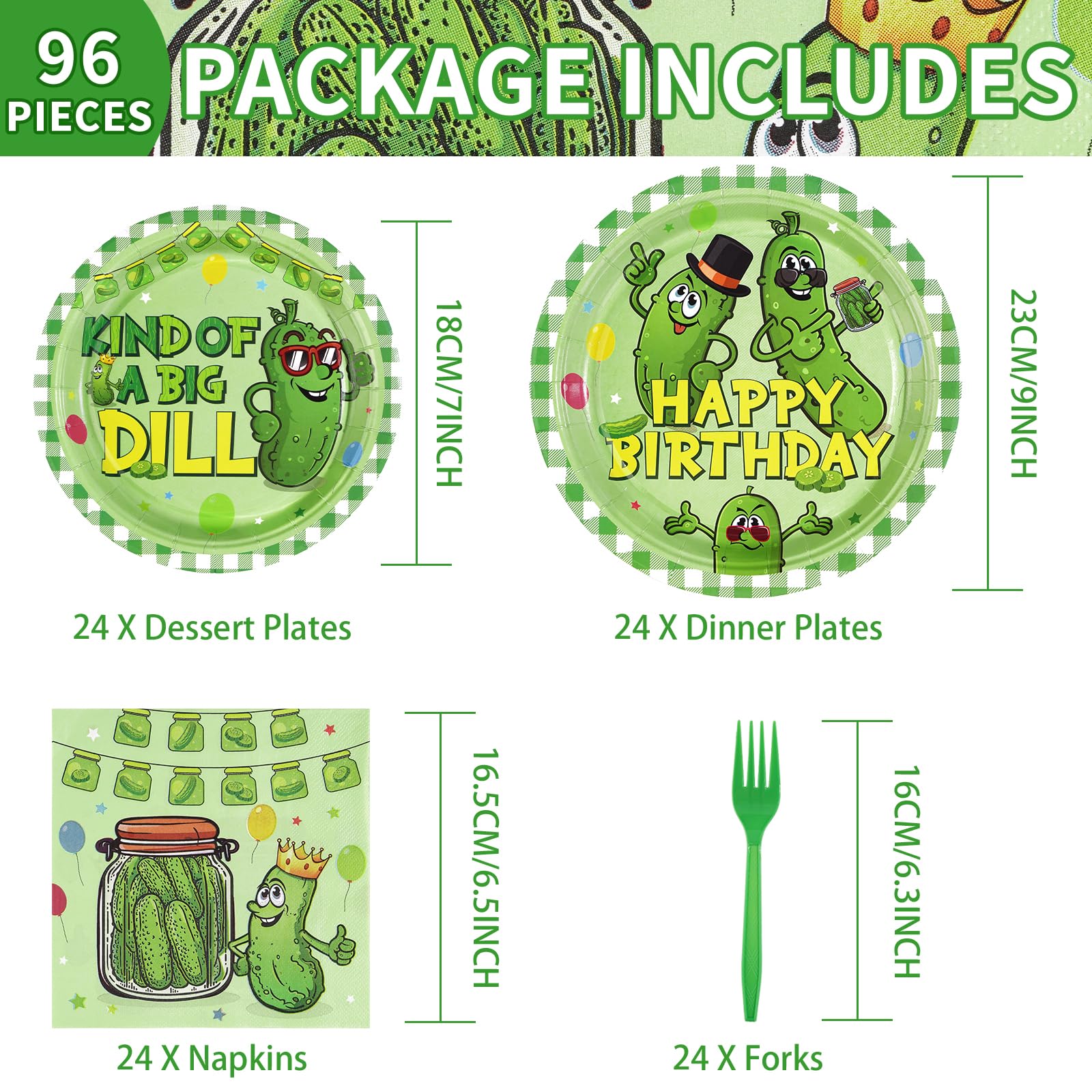 96 Pcs Funny Pickle Party Plates and Napkins - Grencian