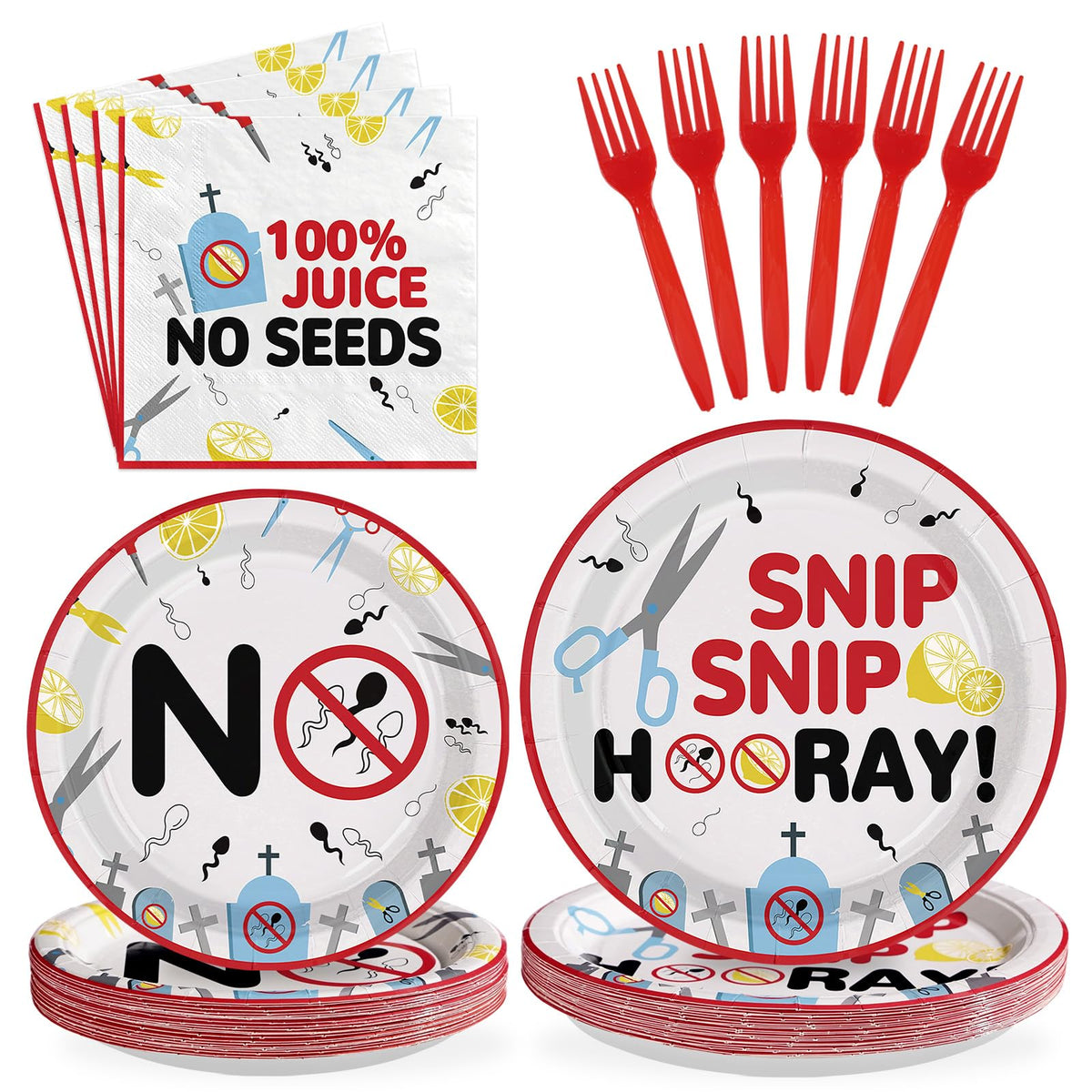 96 Pcs Funny Vasectomy Party Plates and Napkins - Grencian