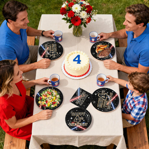 96 Pcs Galaxy 4th Birthday Party Plates and Napkins - Grencian
