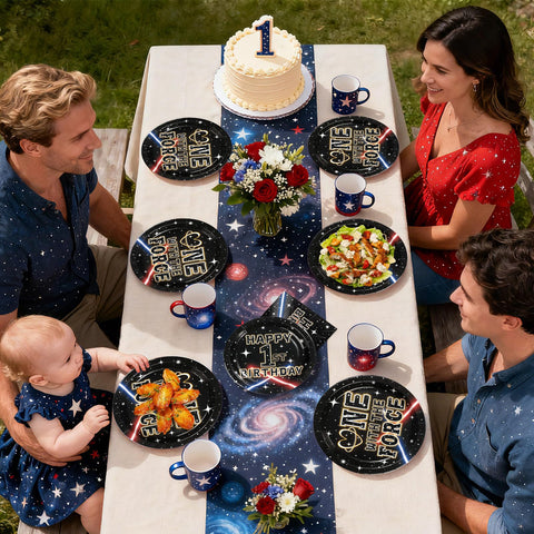 96 Pcs Galaxy 1st Birthday Party Plates and Napkins - Grencian