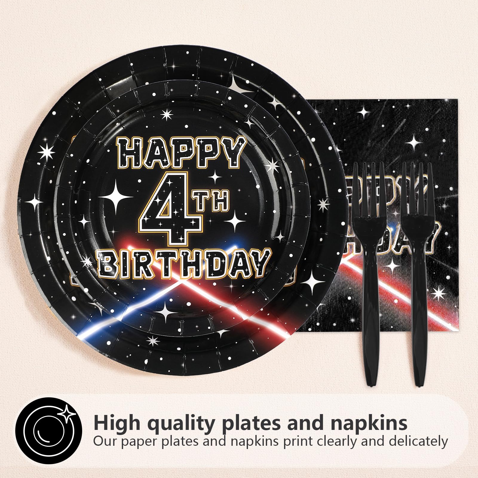 96 Pcs Galaxy 4th Birthday Party Plates and Napkins - Grencian